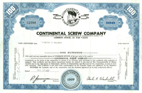 Continental Screw Co. - Stock Certificate